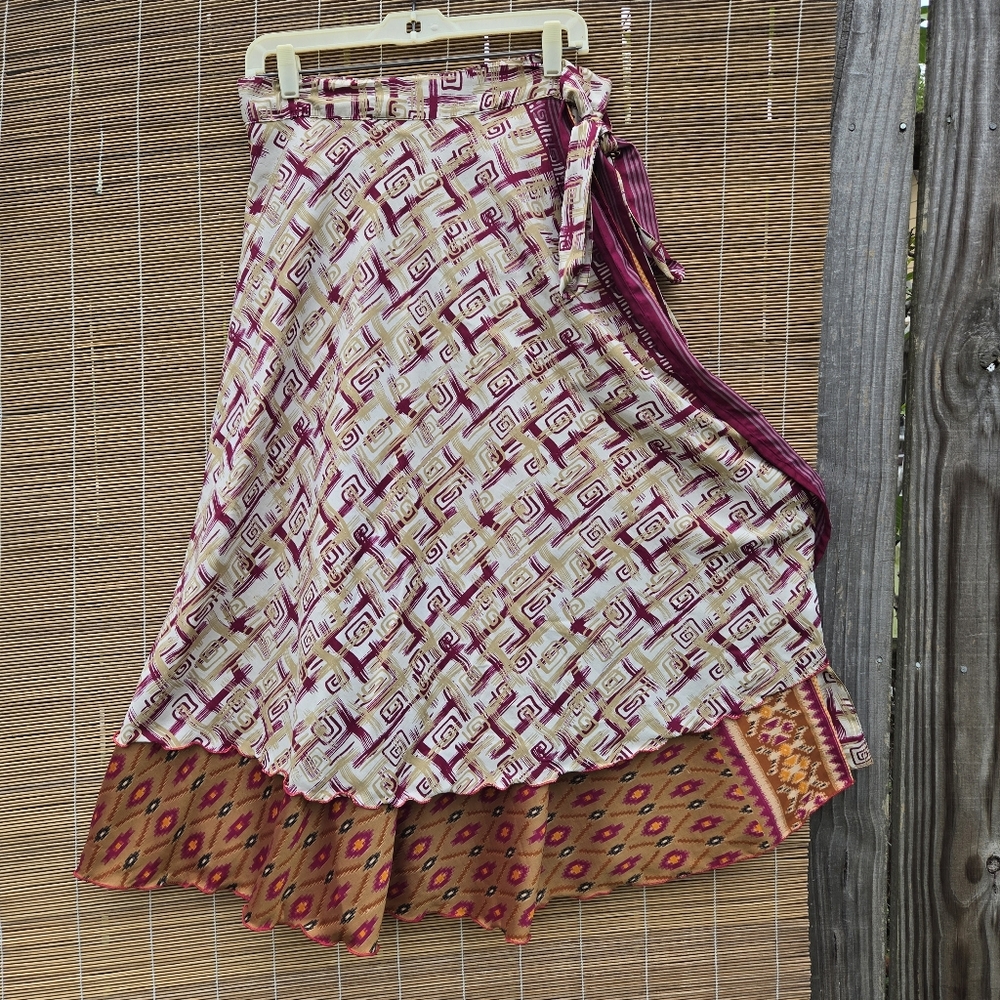 MAXI WRAP SILK SKIRT XL Double Layer
